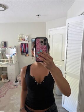Derek Heart Black Studded Scoop Neck Tank Top